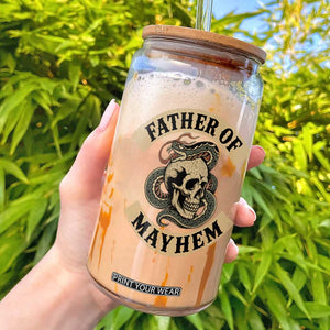 Father Of Mayhem Glass Can Dad Snake Skull Fathers Day