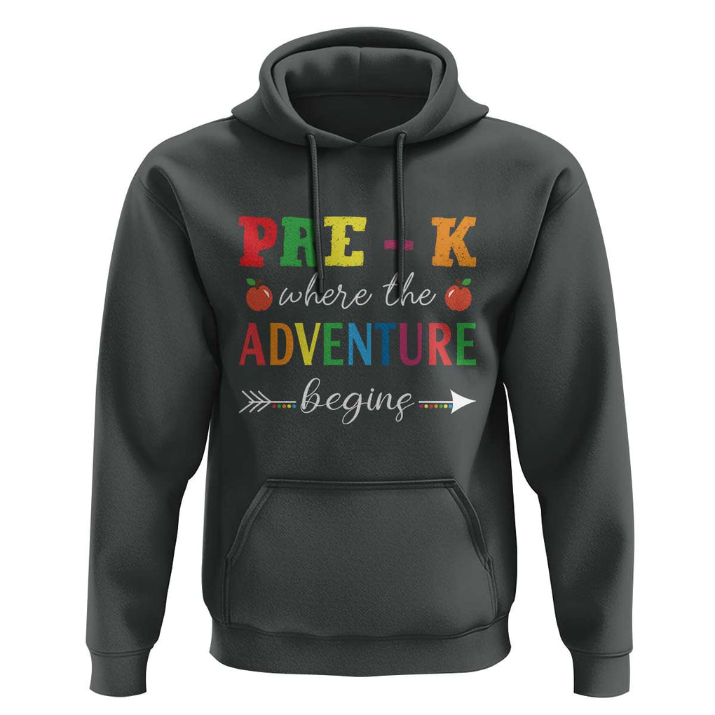 Back To School Hoodie Pre-K Where The Adventure Begins Apple Arrow TS11 Dark Heather Print Your Wear
