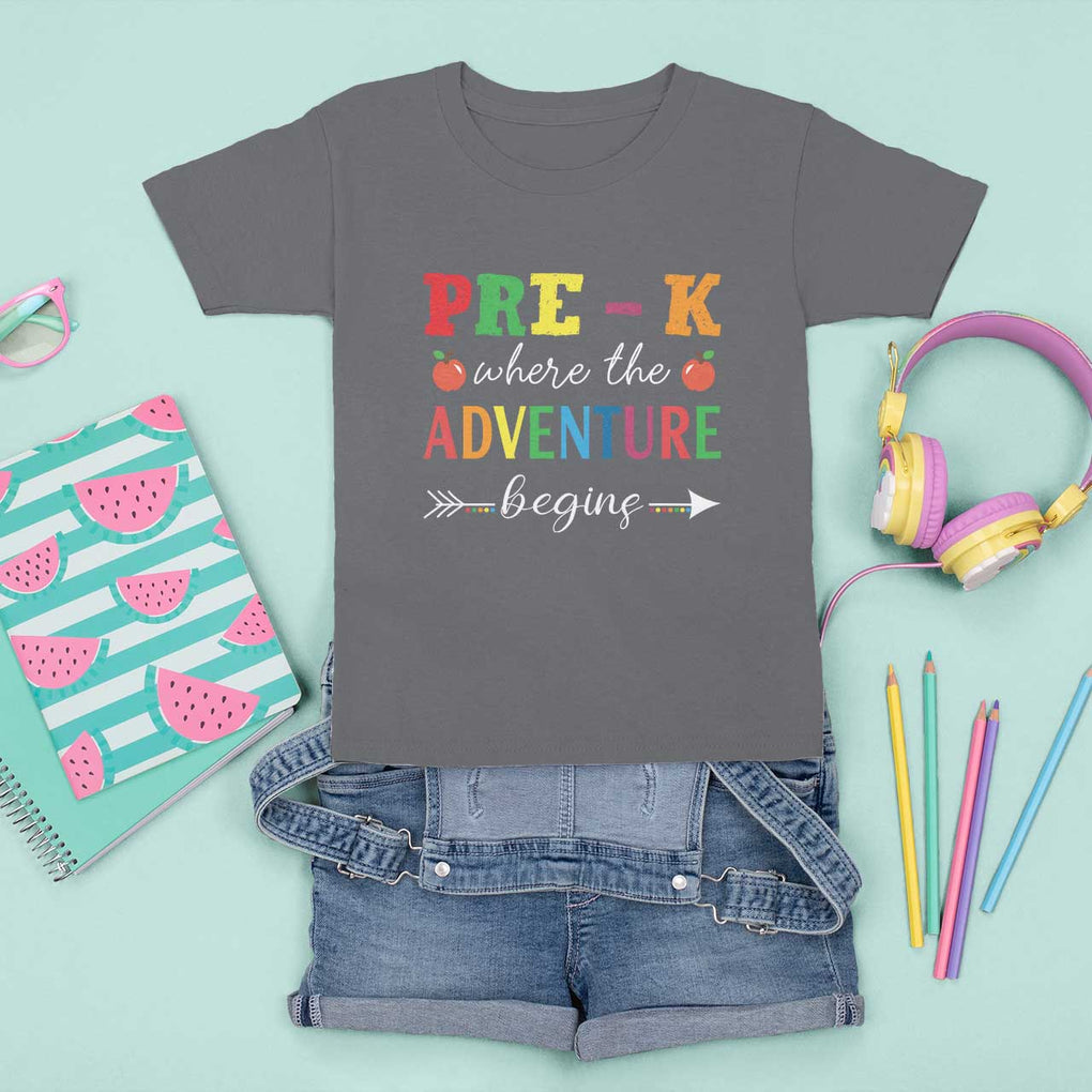Back To School T Shirt For Kid Pre-K Where The Adventure Begins Apple Arrow TS11 Charcoal Print Your Wear