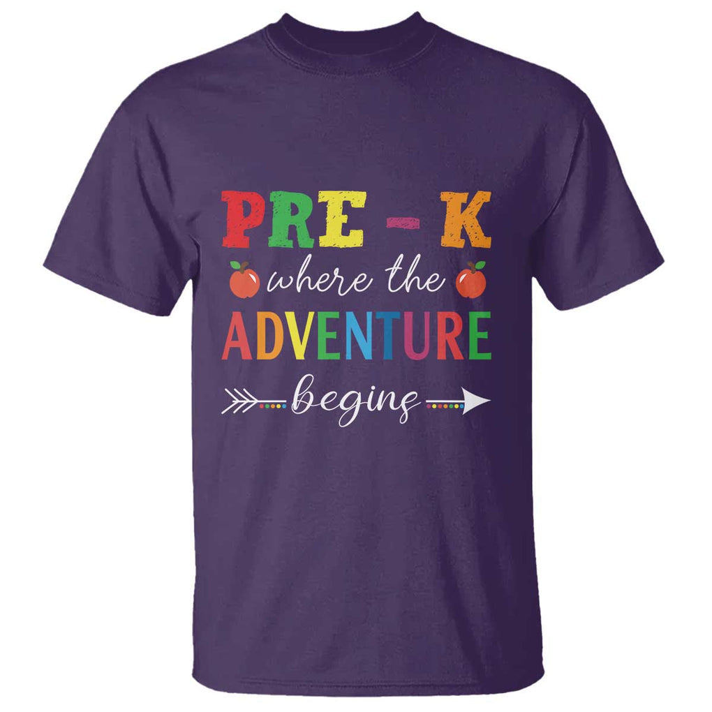 Back To School T Shirt Pre-K Where The Adventure Begins Apple Arrow TS11 Purple Print Your Wear