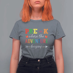 Back To School T Shirt For Women Pre-K Where The Adventure Begins Apple Arrow TS11 Charcoal Print Your Wear