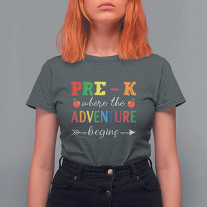 Back To School T Shirt For Women Pre-K Where The Adventure Begins Apple Arrow TS11 Dark Heather Print Your Wear