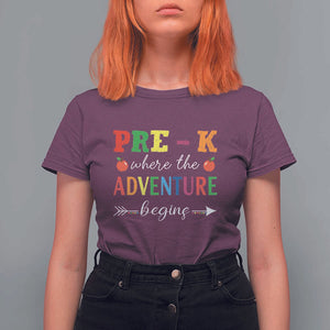 Back To School T Shirt For Women Pre-K Where The Adventure Begins Apple Arrow TS11 Maroon Print Your Wear