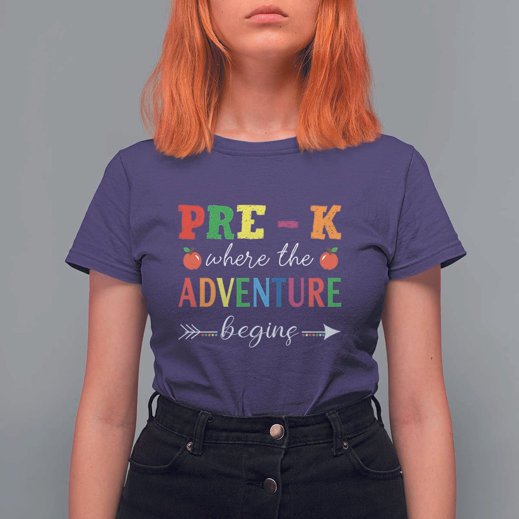 Back To School T Shirt For Women Pre-K Where The Adventure Begins Apple Arrow TS11 Purple Print Your Wear