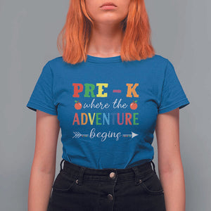 Back To School T Shirt For Women Pre-K Where The Adventure Begins Apple Arrow TS11 Royal Blue Print Your Wear
