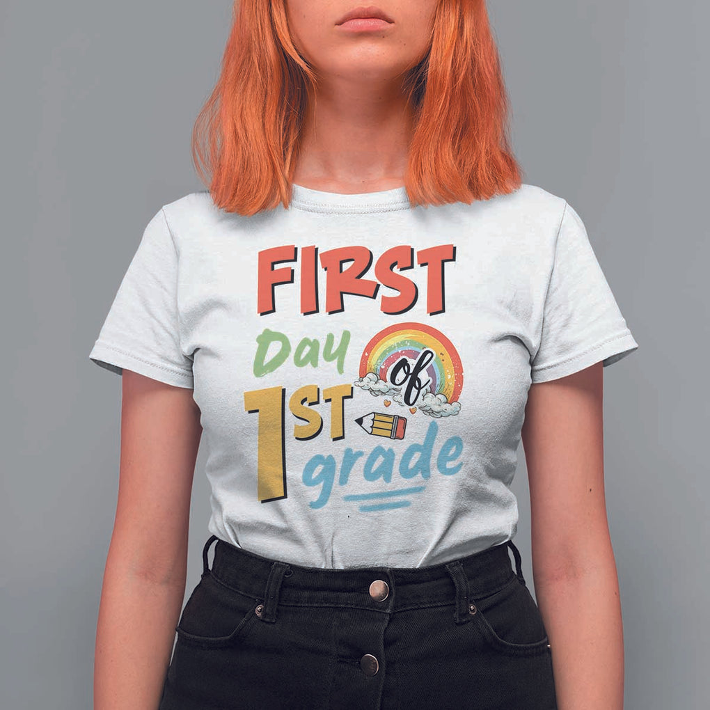 Back To School T Shirt For Women First Day Of 1st Grade Rainbow TS11 White Print Your Wear