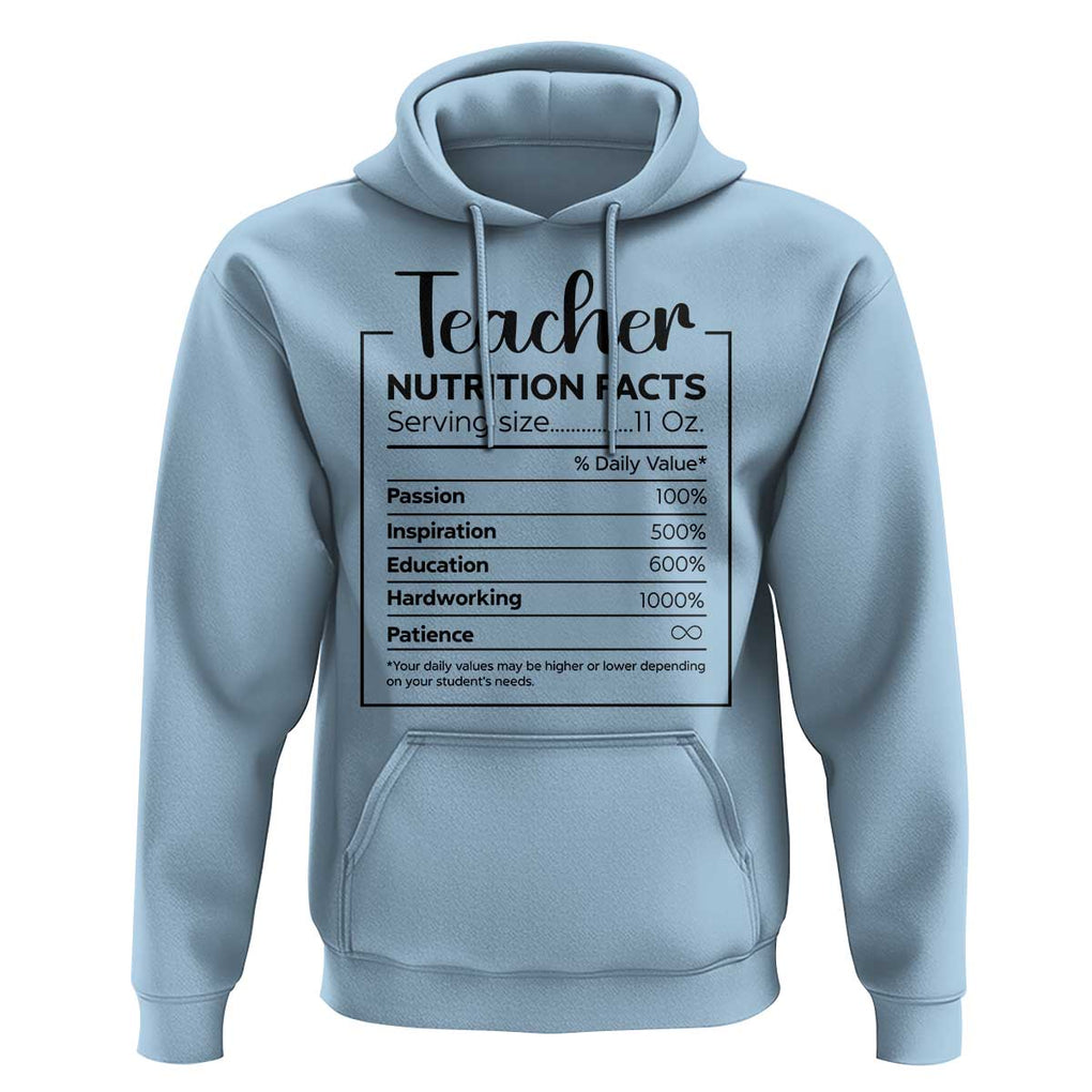 Funny Teacher Hoodie Nutrition Facts Back To School TS11 Light Blue Print Your Wear