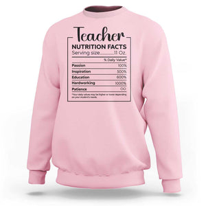 Funny Teacher Sweatshirt Nutrition Facts Back To School TS11 Light Pink Print Your Wear