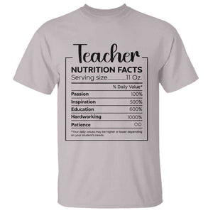 Funny Teacher T Shirt Nutrition Facts Back To School TS11 Ice Gray Print Your Wear
