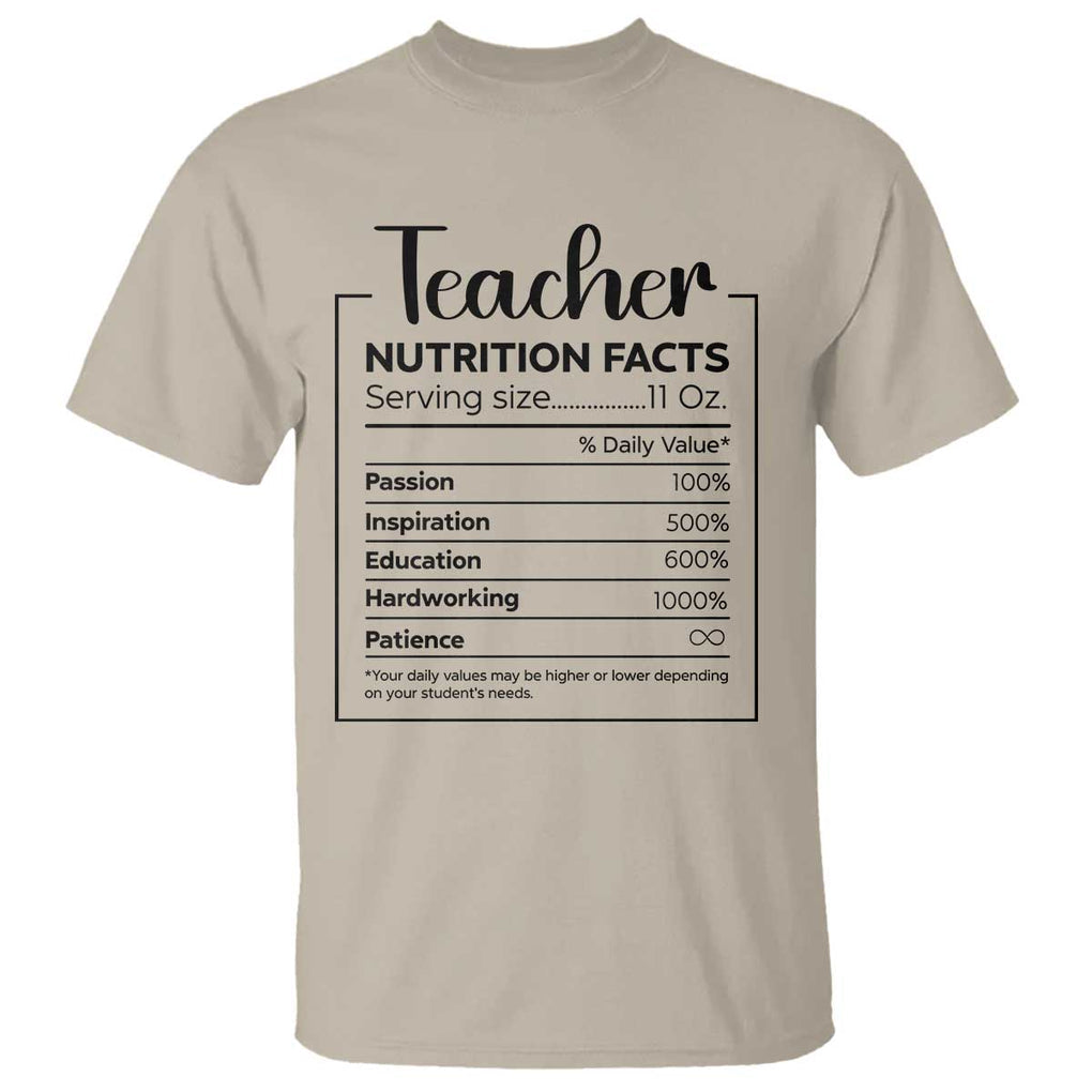 Funny Teacher T Shirt Nutrition Facts Back To School TS11 Sand Print Your Wear