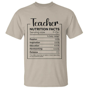 Funny Teacher T Shirt Nutrition Facts Back To School TS11 Sand Print Your Wear