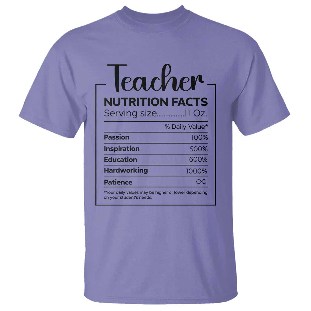 Funny Teacher T Shirt Nutrition Facts Back To School TS11 Violet Print Your Wear