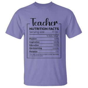 Funny Teacher T Shirt Nutrition Facts Back To School TS11 Violet Print Your Wear