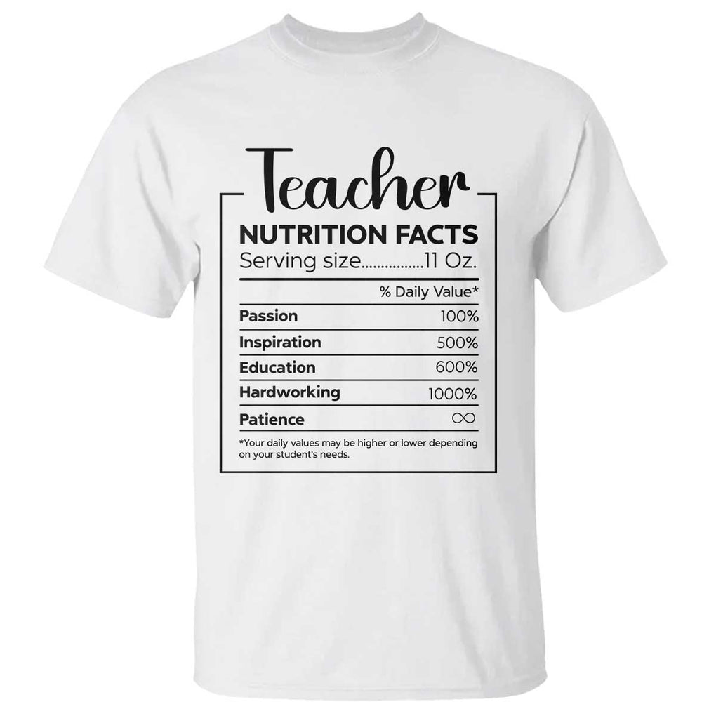 Funny Teacher T Shirt Nutrition Facts Back To School TS11 White Print Your Wear