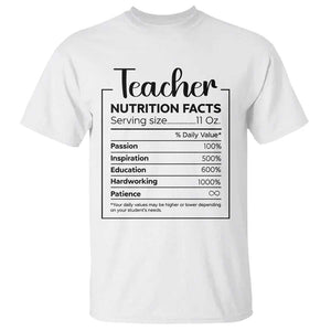 Funny Teacher T Shirt Nutrition Facts Back To School TS11 White Print Your Wear