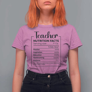 Funny Teacher T Shirt For Women Nutrition Facts Back To School TS11 Azalea Print Your Wear