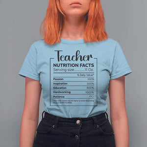 Funny Teacher T Shirt For Women Nutrition Facts Back To School TS11 Light Blue Print Your Wear