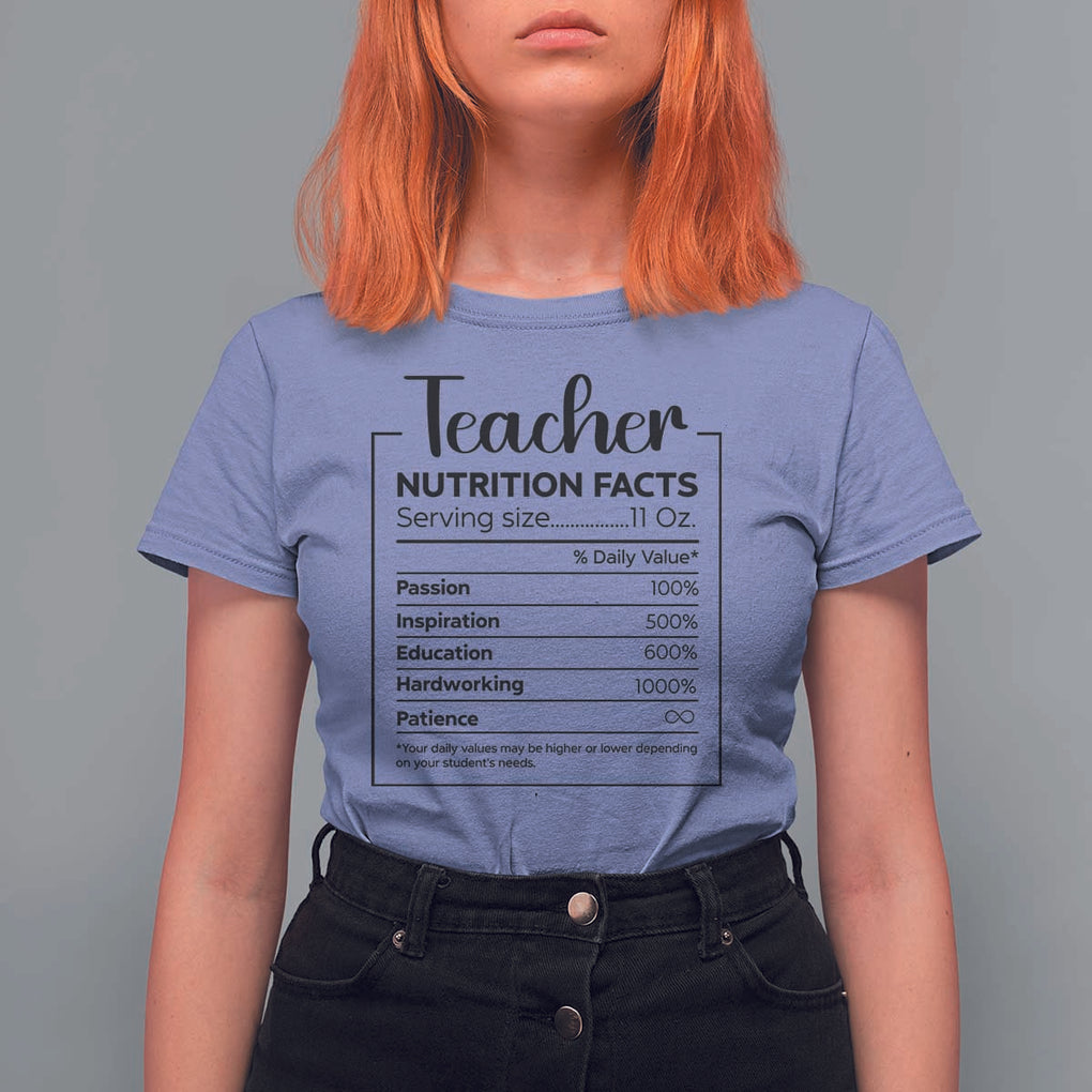 Funny Teacher T Shirt For Women Nutrition Facts Back To School TS11 Violet Print Your Wear