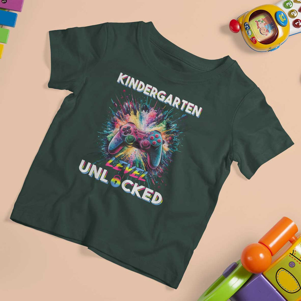 Kindergarten Level Unlocked T Shirt For Kid Back To School Game Console TS11 Dark Forest Green Print Your Wear