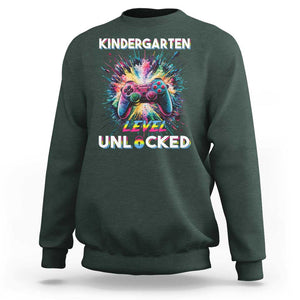 Kindergarten Level Unlocked Sweatshirt Back To School Game Console TS11 Dark Forest Green Print Your Wear