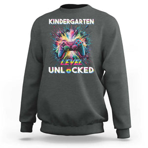 Kindergarten Level Unlocked Sweatshirt Back To School Game Console TS11 Dark Heather Print Your Wear
