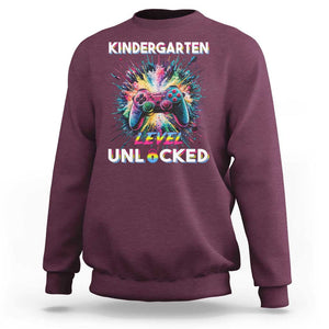 Kindergarten Level Unlocked Sweatshirt Back To School Game Console TS11 Maroon Print Your Wear