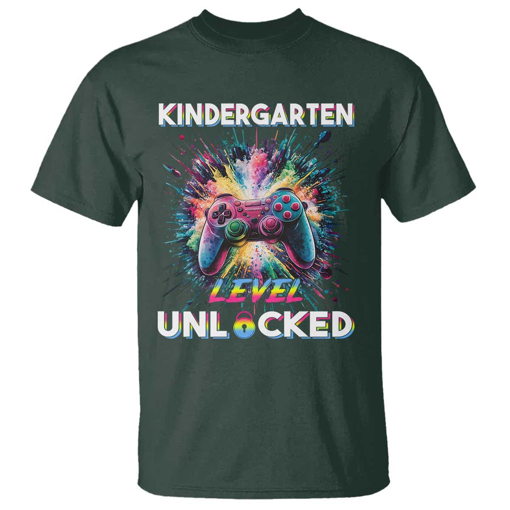 Kindergarten Level Unlocked T Shirt Back To School Game Console TS11 Dark Forest Green Print Your Wear