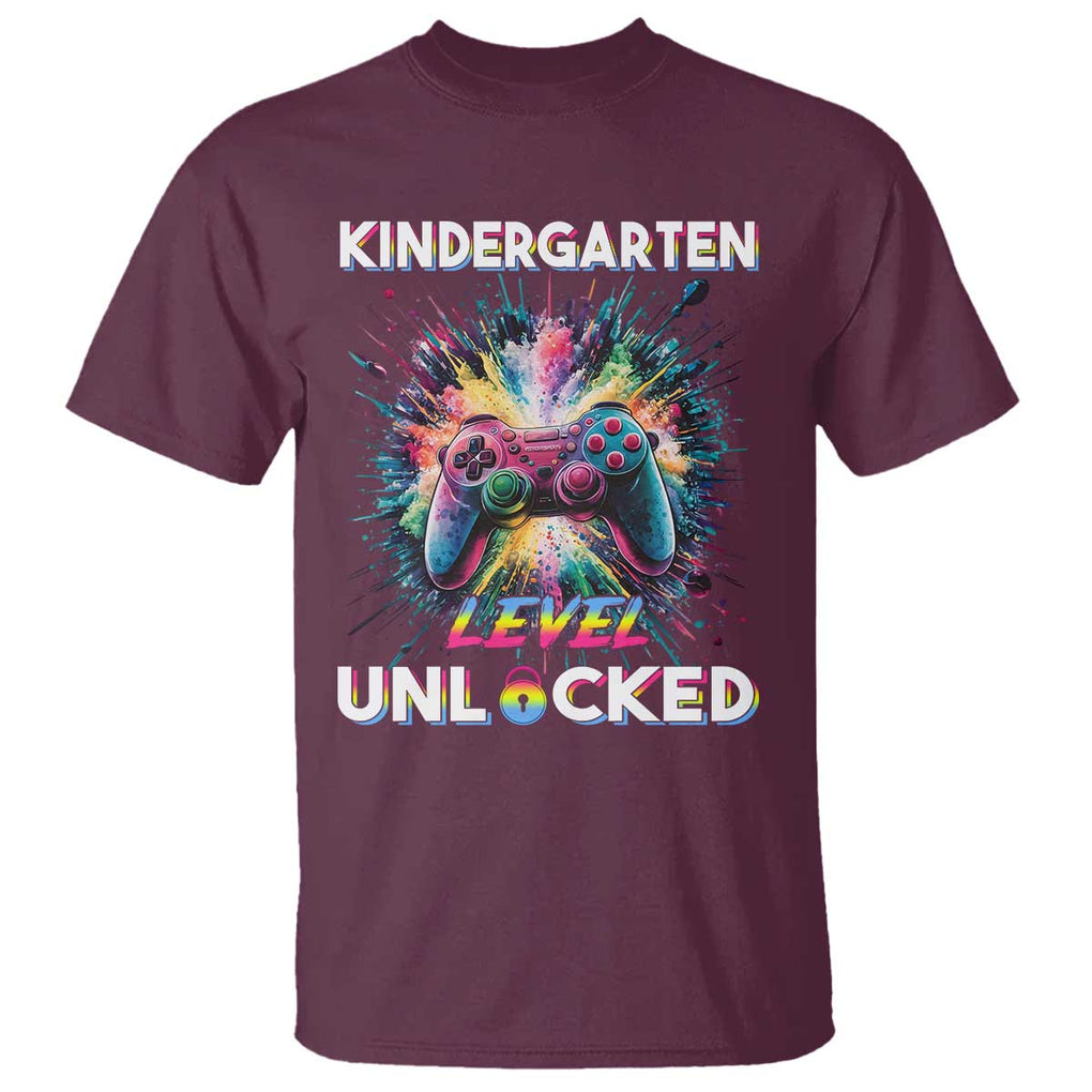 Kindergarten Level Unlocked T Shirt Back To School Game Console TS11 Maroon Print Your Wear