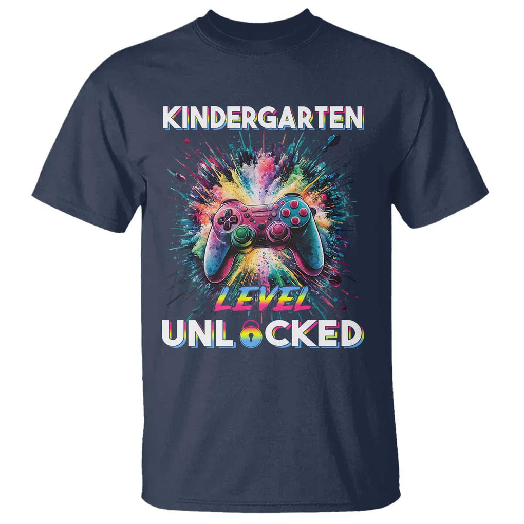 Kindergarten Level Unlocked T Shirt Back To School Game Console TS11 Navy Print Your Wear