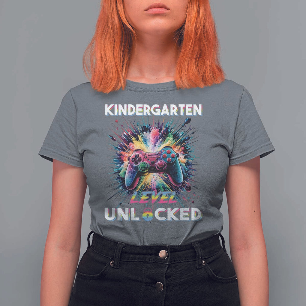 Kindergarten Level Unlocked T Shirt For Women Back To School Game Console TS11 Charcoal Print Your Wear