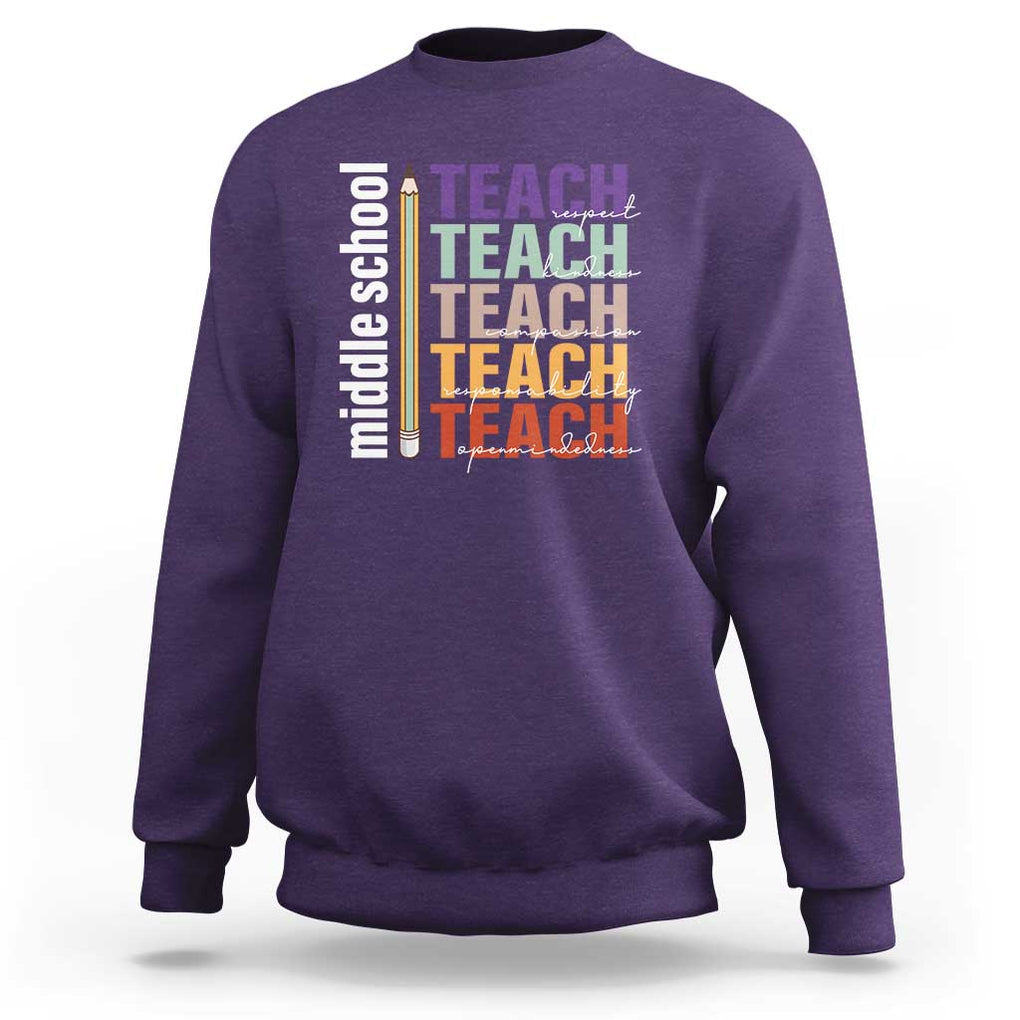 Teacher Sweatshirt Middle School Teach Back To School Pencil TS11 Purple Print Your Wear