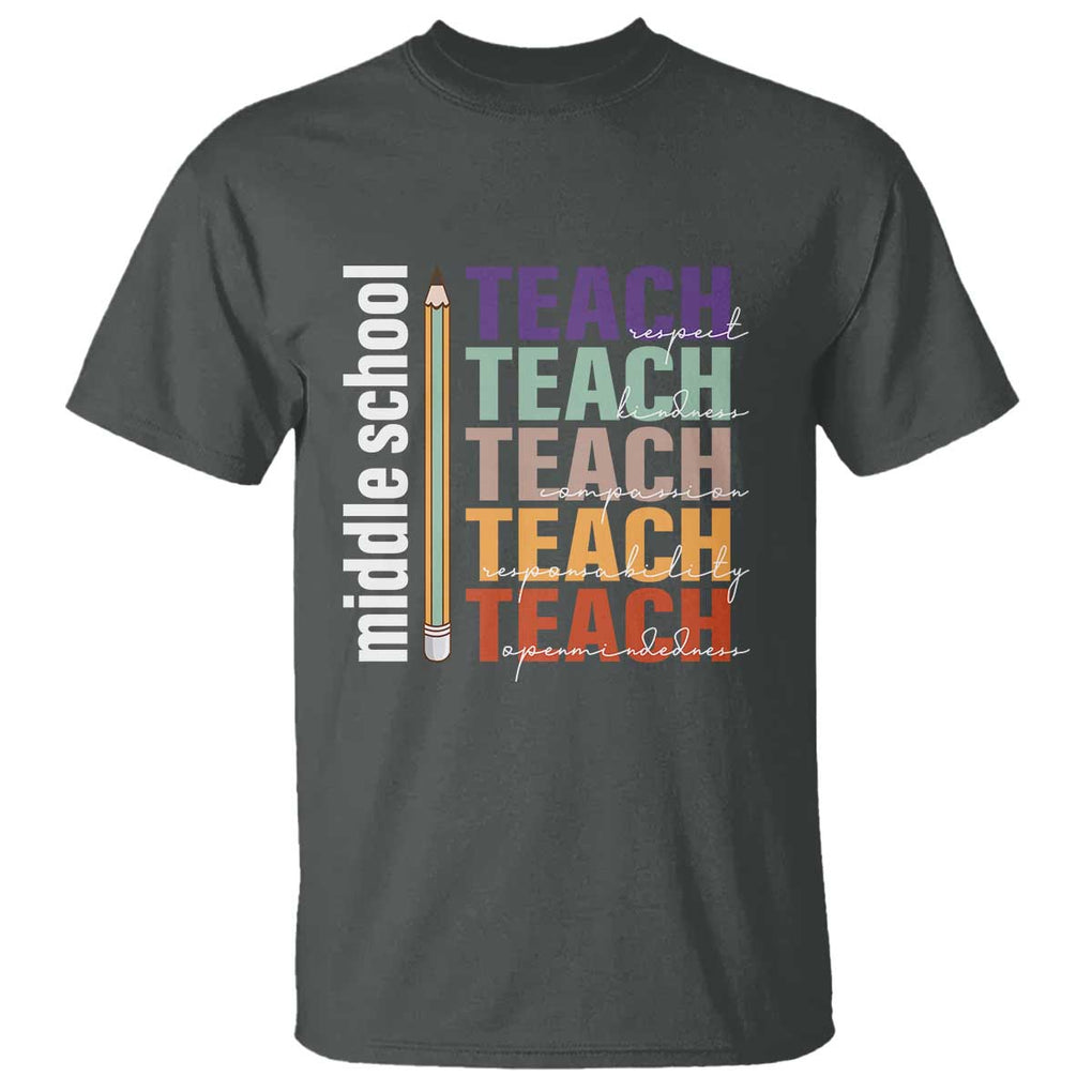 Teacher T Shirt Middle School Teach Back To School Pencil TS11 Dark Heather Print Your Wear