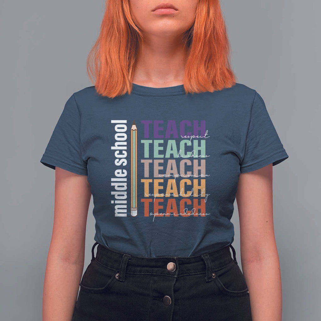 Teacher T Shirt For Women Middle School Teach Back To School Pencil TS11 Navy Print Your Wear