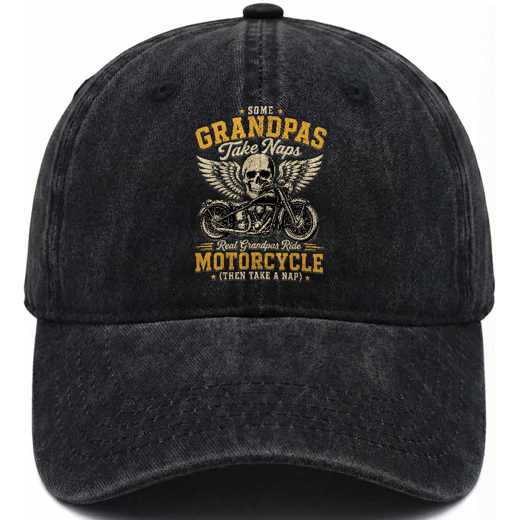 Some Grandpas Take Naps Real Grandpas Ride Motorcycle Then Take Nap Washed Cotton Baseball Cap Funny Grandpa Biker