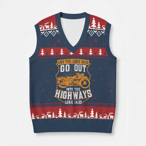 Christian Biker V-Neck Knit Sweater Vest And The Lord Said Go Out Into The Highways Luke 14 23