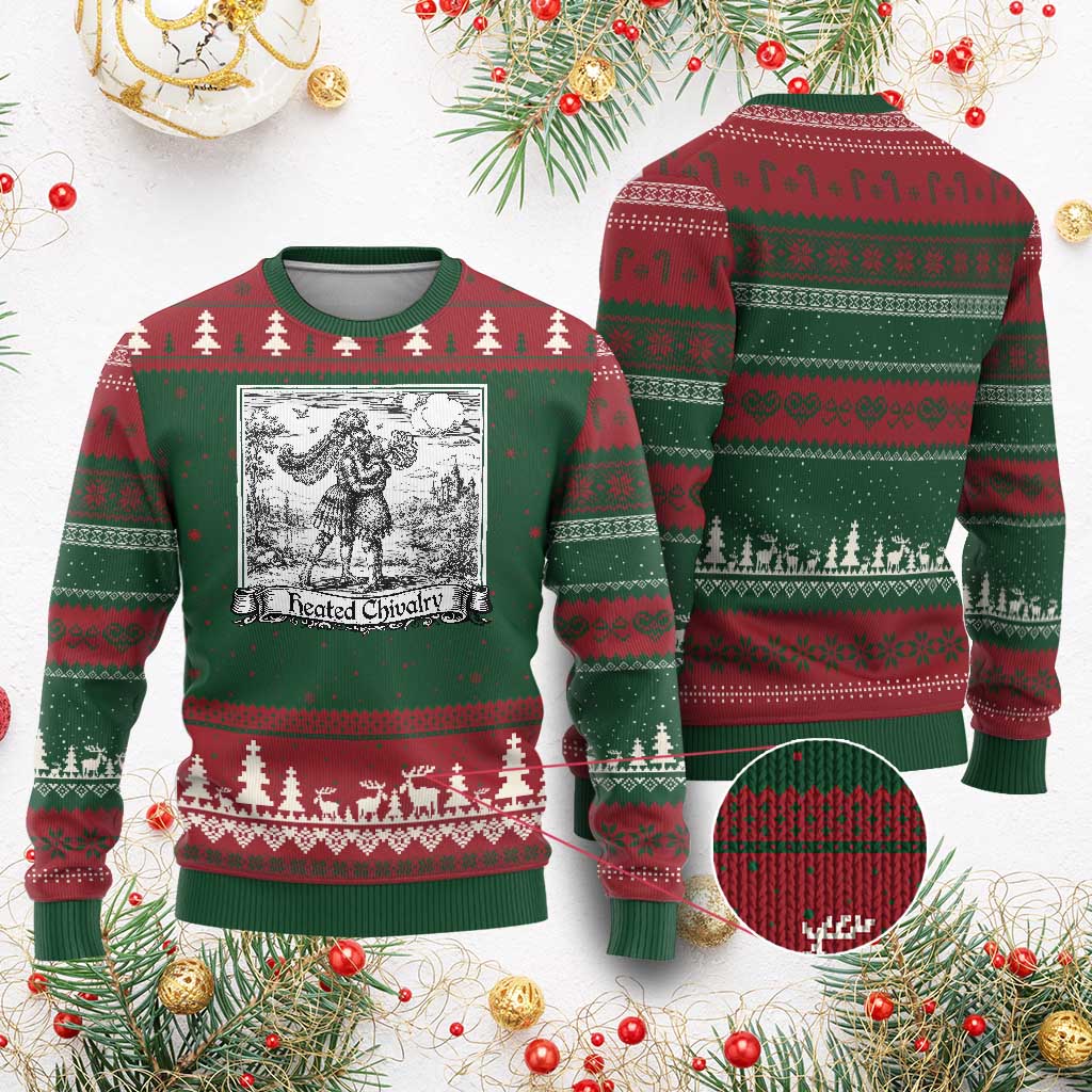 Heated Chivalry Medieval Knights Kissing LGBT Pride Ugly Christmas Sweater TS11 Red Green Print Your Wear