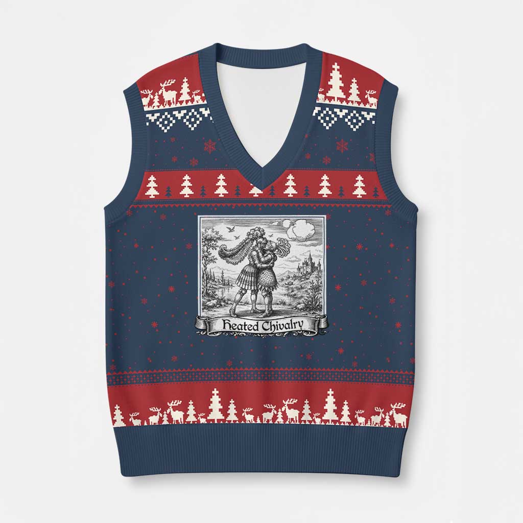 Heated Chivalry Medieval Knights Kissing LGBT Pride V-Neck Knit Sweater Vest TS11 Navy Red Print Your Wear
