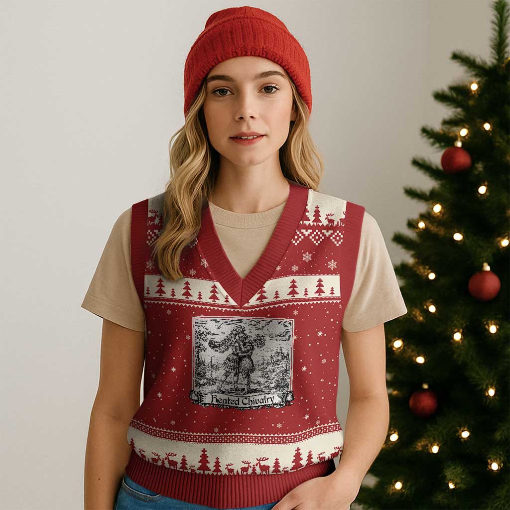 Heated Chivalry Medieval Knights Kissing LGBT Pride V-Neck Knit Sweater Vest TS11 Red Beige Print Your Wear