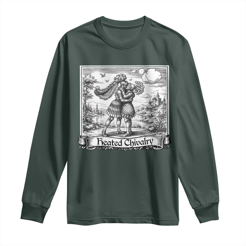 Heated Chivalry Medieval Knights Kissing LGBT Pride Long Sleeve Shirt TS11 Dark Forest Green Print Your Wear