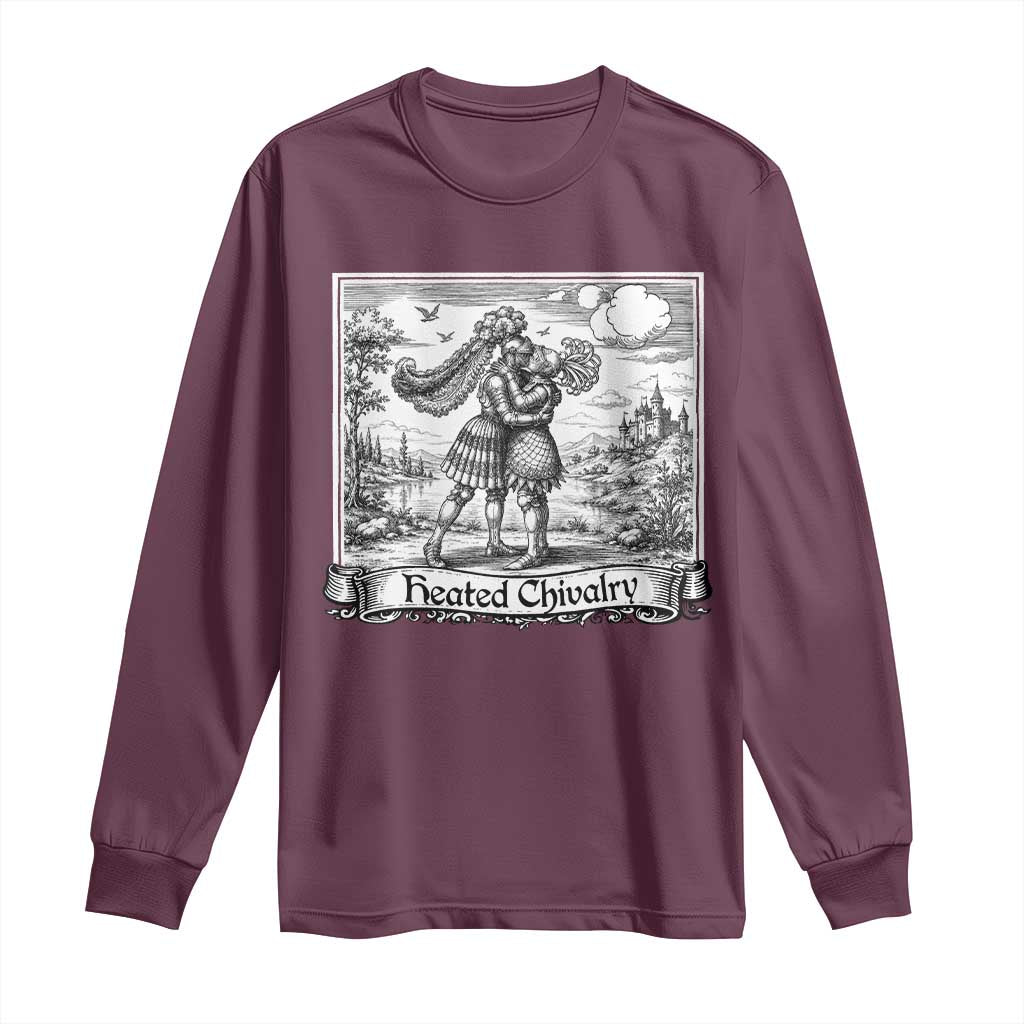Heated Chivalry Medieval Knights Kissing LGBT Pride Long Sleeve Shirt TS11 Maroon Print Your Wear