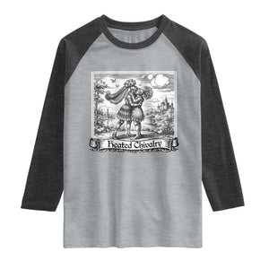 Heated Chivalry Medieval Knights Kissing LGBT Pride Raglan Shirt TS11 Heather Gray Heather Charcoal Print Your Wear