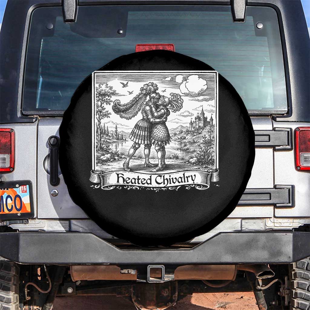 Heated Chivalry Medieval Knights Kissing LGBT Pride Spare Tire Cover TS11 No hole Black Print Your Wear