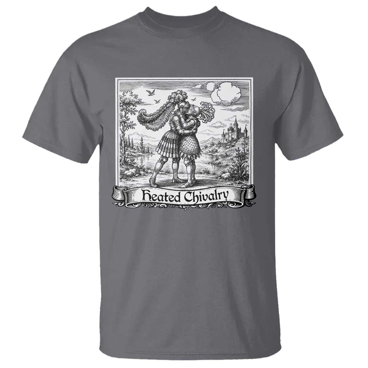 Heated Chivalry Medieval Knights Kissing LGBT Pride T Shirt TS11 Charcoal Print Your Wear