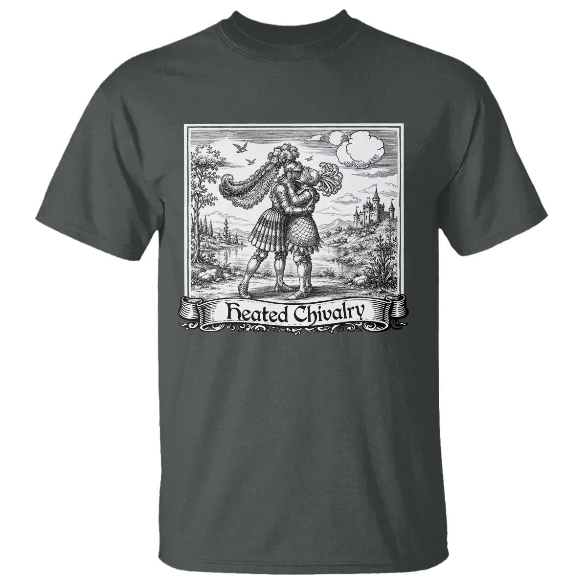 Heated Chivalry Medieval Knights Kissing LGBT Pride T Shirt TS11 Dark Heather Print Your Wear