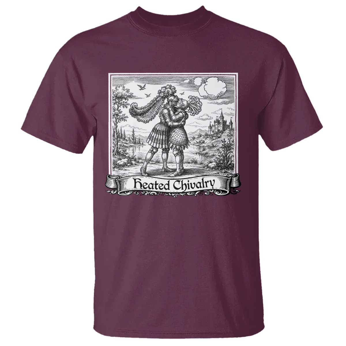Heated Chivalry Medieval Knights Kissing LGBT Pride T Shirt TS11 Maroon Print Your Wear