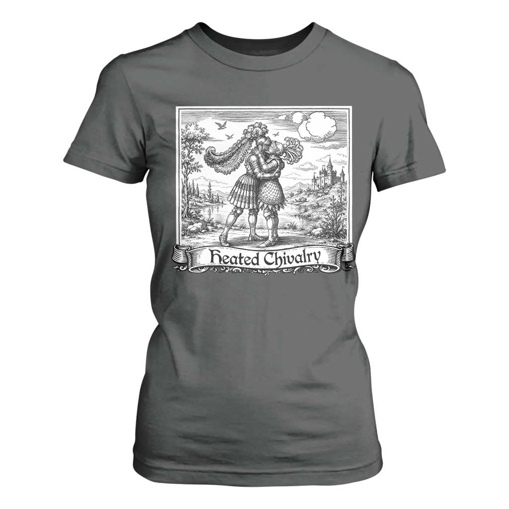 Heated Chivalry Medieval Knights Kissing LGBT Pride T Shirt For Women TS11 Dark Heather Print Your Wear