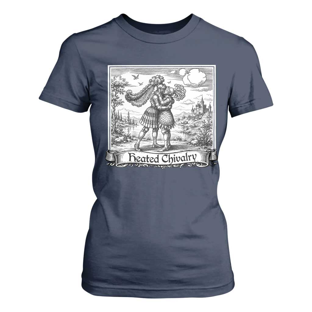 Heated Chivalry Medieval Knights Kissing LGBT Pride T Shirt For Women TS11 Navy Print Your Wear