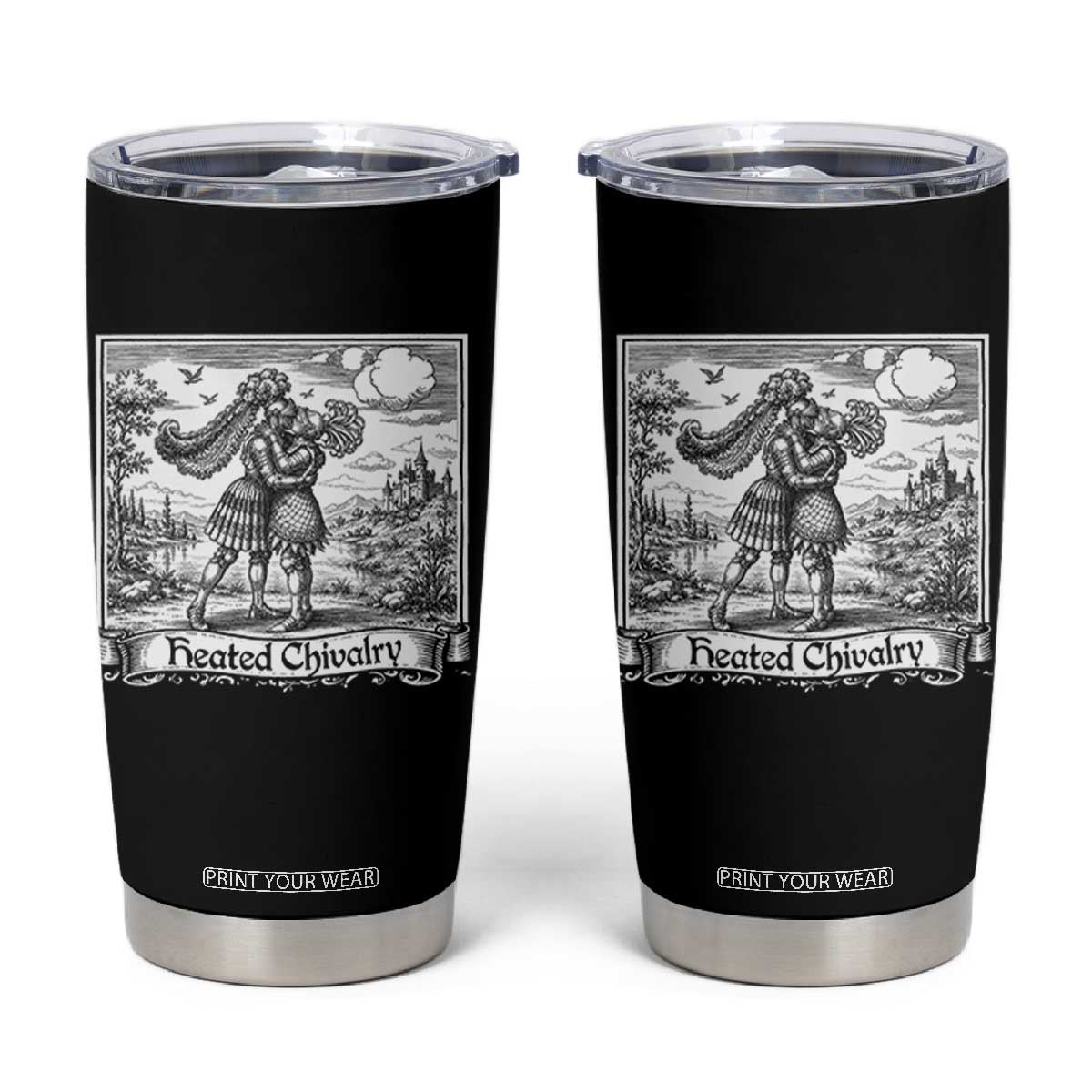 Heated Chivalry Medieval Knights Kissing LGBT Pride Tumbler Cup TS11 Black Print Your Wear
