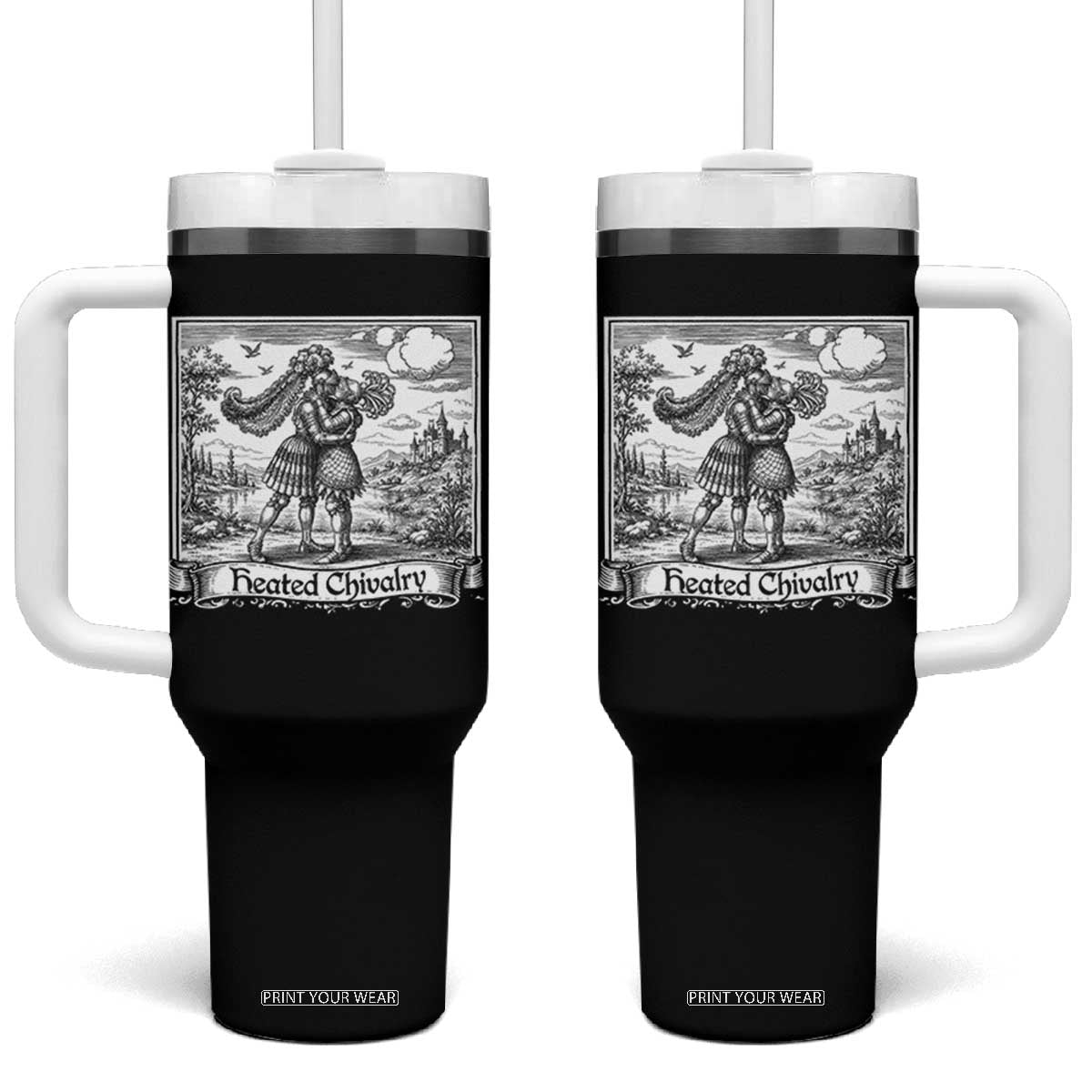 Heated Chivalry Medieval Knights Kissing LGBT Pride Tumbler With Handle TS11 One Size: 40 oz Black Print Your Wear