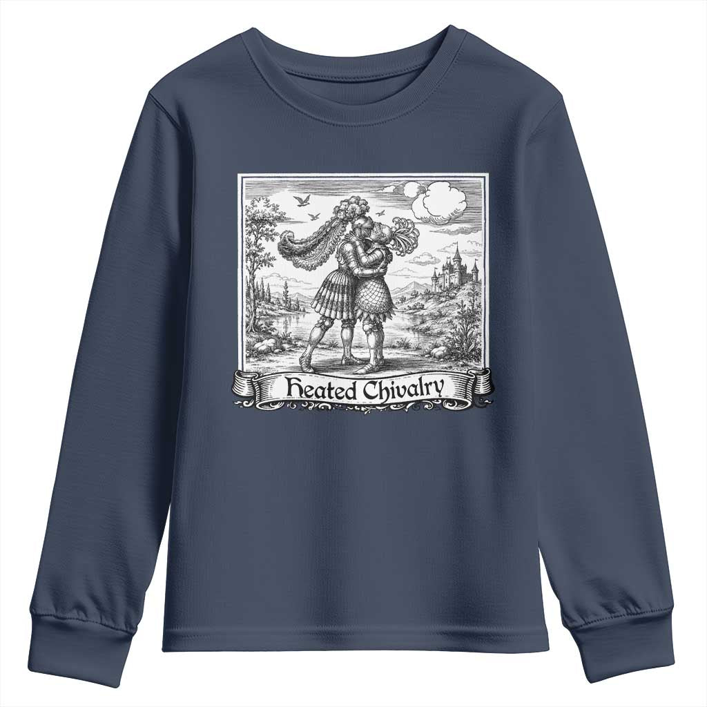 Heated Chivalry Medieval Knights Kissing LGBT Pride Youth Sweatshirt TS11 Navy Print Your Wear